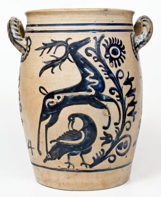 Exceptional Westerwald German Stoneware Jar w/ Leaping Stag Designs