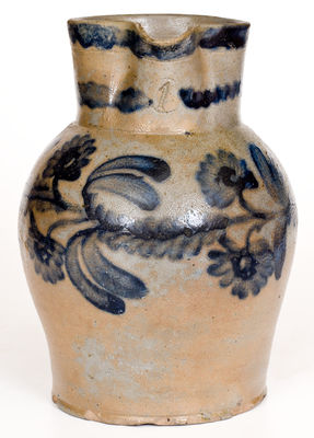 Fine 1 Gal. Stoneware Pitcher w/ Elaborate Floral Decoration, attrib. Henry H. Remmey, Philadelphia, c1835