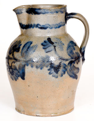 Fine 1 Gal. Stoneware Pitcher w/ Elaborate Floral Decoration, attrib. Henry H. Remmey, Philadelphia, c1835