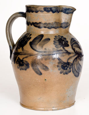 Fine 1 Gal. Stoneware Pitcher w/ Elaborate Floral Decoration, attrib. Henry H. Remmey, Philadelphia, c1835