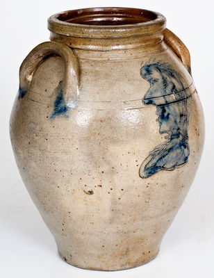 Extremely Rare Stoneware Jar with Incised Gentleman s Profile, Old Bridge, NJ, circa 1820
