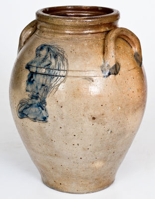 Extremely Rare Stoneware Jar with Incised Gentleman s Profile, Old Bridge, NJ, circa 1820