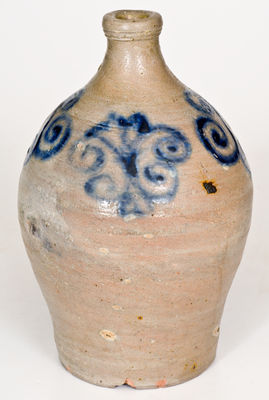 Very Rare Small-Sized 18th Century Stoneware Jug w/ Cobalt Watch Spring Decoration