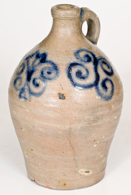 Very Rare Small-Sized 18th Century Stoneware Jug w/ Cobalt Watch Spring Decoration