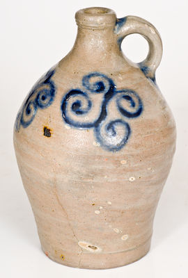 Very Rare Small-Sized 18th Century Stoneware Jug w/ Cobalt Watch Spring Decoration