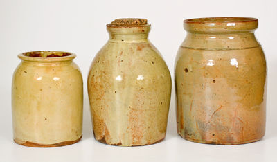 Lot of Three: Glazed Redware Jars, NY / Canada