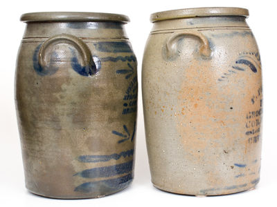 Lot of Two: 4 Gal. Western PA Stoneware Jars w/ BRIDGEPORT, PA and PITTSBURGH Advertising