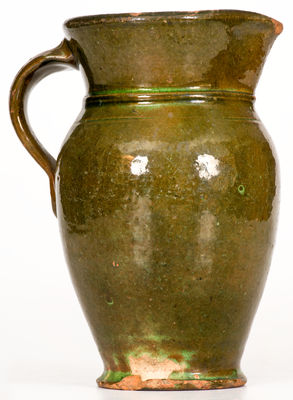 Large Green-Glazed Redware Pitcher, Strasburg, VA, circa 1890