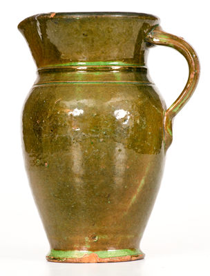 Large Green-Glazed Redware Pitcher, Strasburg, VA, circa 1890