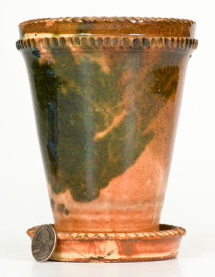 Diminutive Multi-Glazed Redware Flowerpot, Strasburg, VA, circa 1890, att. J. Eberly & Co.