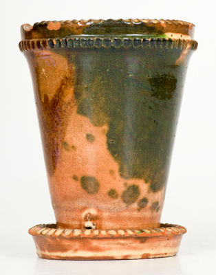 Diminutive Multi-Glazed Redware Flowerpot, Strasburg, VA, circa 1890, att. J. Eberly & Co.