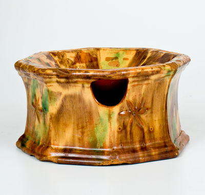 Rare Pennsylvania Slip-Decorated Redware Spittoon