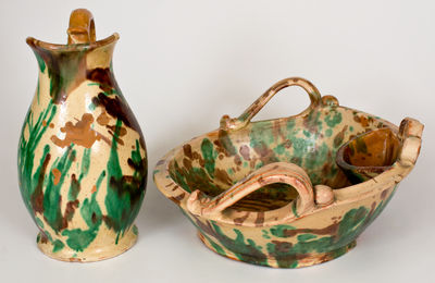 Multi-Glazed Redware Pitcher and Washbowl Set, attrib. J. Eberly & Co., Strasburg, VA, circa 1890