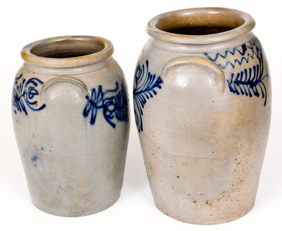 Lot of Two: B. C. MILBURN / ALEXA. Stoneware Jars with Bold Slip-Trailed Floral Decorations