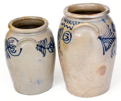 Lot of Two: B. C. MILBURN / ALEXA. Stoneware Jars with Bold Slip-Trailed Floral Decorations