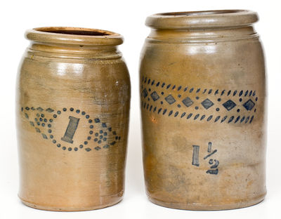 Lot of Two: Stenciled Stoneware Jars att. A. P. Donaghho, Parkersburg, WV