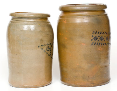 Lot of Two: Stenciled Stoneware Jars att. A. P. Donaghho, Parkersburg, WV