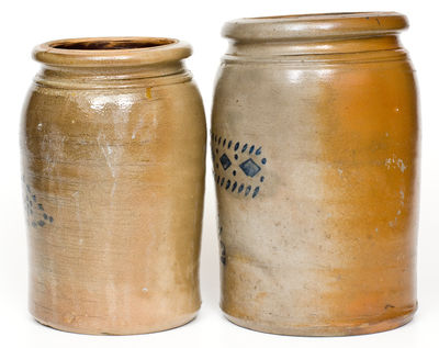 Lot of Two: Stenciled Stoneware Jars att. A. P. Donaghho, Parkersburg, WV