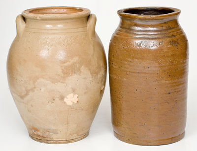 Lot of Two: Unusual Stoneware Jars with Coggled Decoration