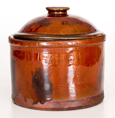 Small Redware Lidded Butter Crock att. Norwalk, CT