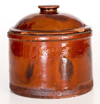 Small Redware Lidded Butter Crock att. Norwalk, CT