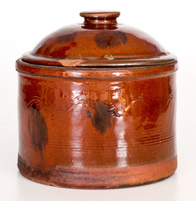 Small Redware Lidded Butter Crock att. Norwalk, CT