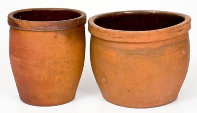 Lot of Two: Waynesboro, PA Redware Jars, D. M. BAKER and JOHN BELL