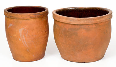 Lot of Two: Waynesboro, PA Redware Jars, D. M. BAKER and JOHN BELL