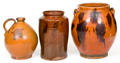 Lot of Three: Redware Vessels, Norwalk, CT or possibly Huntington, NY