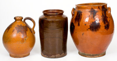 Lot of Three: Redware Vessels, Norwalk, CT or possibly Huntington, NY