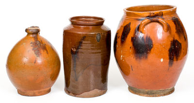 Lot of Three: Redware Vessels, Norwalk, CT or possibly Huntington, NY