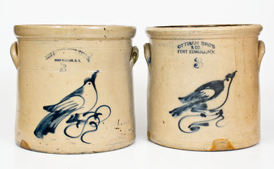 Lot of Two: FORT EDWARD, NY Stoneware Bird Crocks