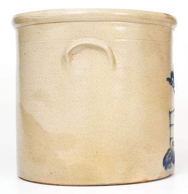 6 Gal. New York Stoneware Crock with Large Chicken-on-Fence Decoration