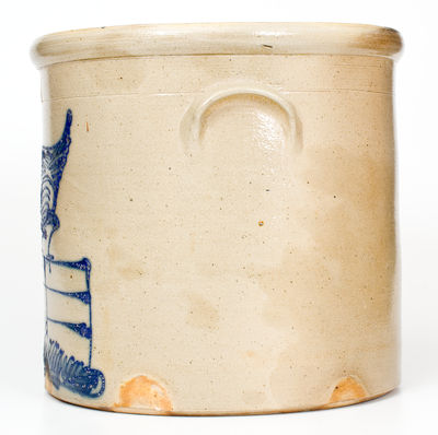 6 Gal. New York Stoneware Crock with Large Chicken-on-Fence Decoration