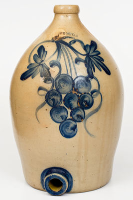 Five-Gallon COWDEN & WILCOX / HARRISBURG Stoneware Cooler w/ Large Cobalt Grapes Decoration