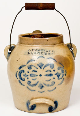 1 Gal. F. H. COWDEN / HARRISBURG Stoneware Batter Pail w/ Stenciled Decoration