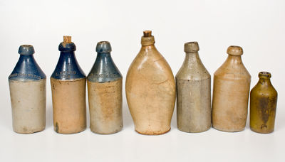 Lot of Seven: Stoneware Bottles incl. Cobalt-Decorated Examples