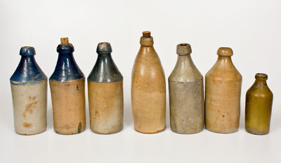 Lot of Seven: Stoneware Bottles incl. Cobalt-Decorated Examples