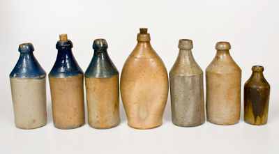 Lot of Seven: Stoneware Bottles incl. Cobalt-Decorated Examples