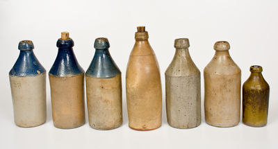 Lot of Seven: Stoneware Bottles incl. Cobalt-Decorated Examples