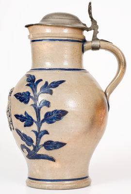 Wingender (Haddonfield, New Jersey) Stoneware Pitcher w/ King Gambrinus Decoration, Pewter Lid