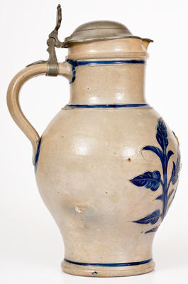 Wingender (Haddonfield, New Jersey) Stoneware Pitcher w/ King Gambrinus Decoration, Pewter Lid