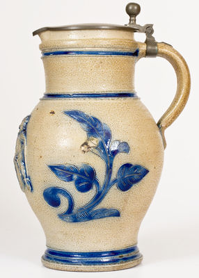 Wingender (Haddonfield, NJ) Stoneware Pitcher with King Gambrinus Decoration, Pewter Lid