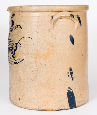 Rare 6 Gal. Ohio Stoneware Crock with Pig Decoration
