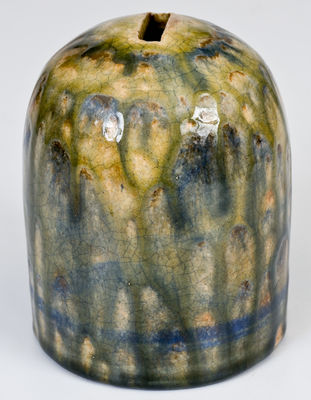 Rare Alkaline-Glazed Stoneware Bank w/ Cobalt Decoration, probably Shimuel Timmerman, Lanier County, GA