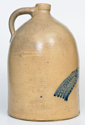 Exceptional 5 Gal. N. CLARK JR. / ATHENS, NY Stoneware Jug w/ Elaborate Bird Decoration