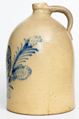 Exceptional 5 Gal. N. CLARK JR. / ATHENS, NY Stoneware Jug w/ Elaborate Bird Decoration