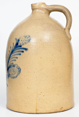 Exceptional 5 Gal. N. CLARK JR. / ATHENS, NY Stoneware Jug w/ Elaborate Bird Decoration