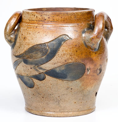 Exceedingly Rare Quart-Sized Stoneware Jar w/ Elaborate Incised Bird Decorations, Crolius Family, Manhattan, c1800