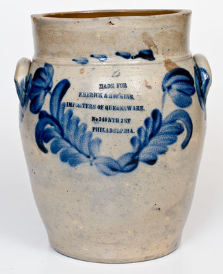 Fine Stoneware Advertising Jar attrib. Richard Remmey, Philadelphia for EMERICK & HOPKINS